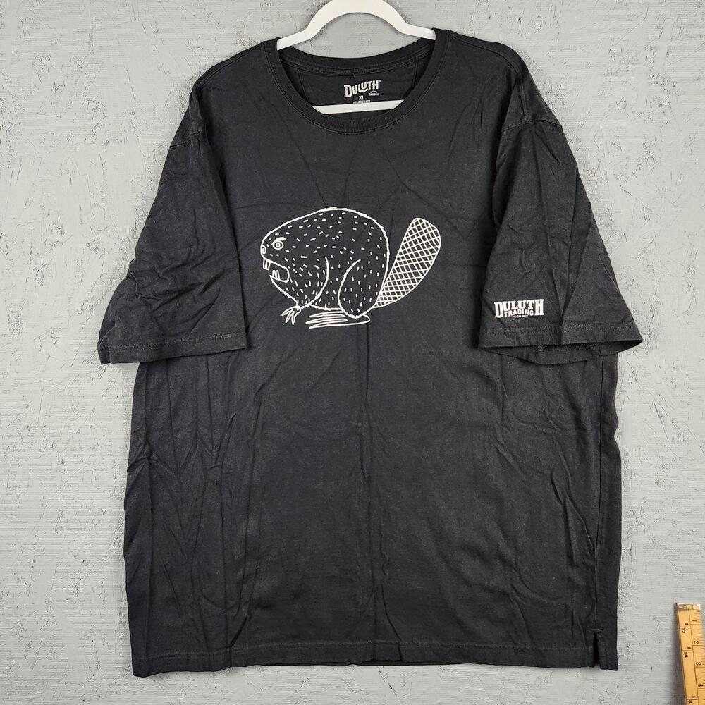 Duluth Trading Shirt Mens XL Black Longtail Tee Relaxed Fit Beaver Graphic Logo